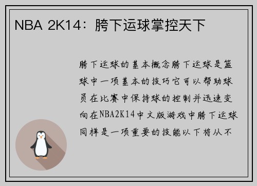NBA 2K14：胯下运球掌控天下
